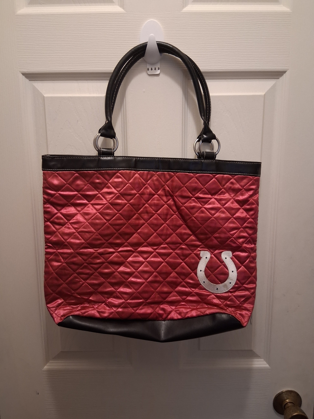 Quilted Pink Tote with Black Trim and White Colts
